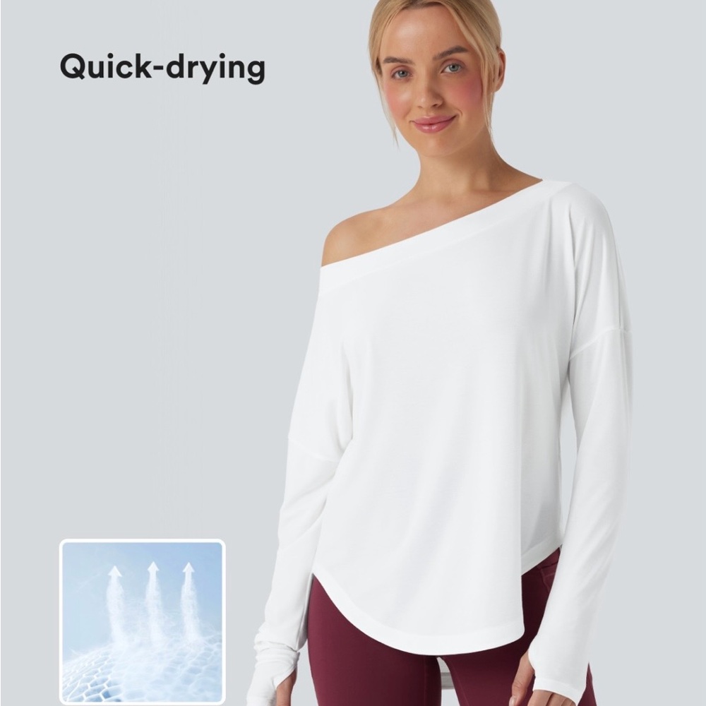 HALARA White Off-Shoulder Long Sleeve Top - Picture 1 of 6